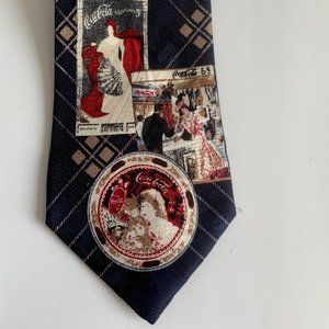 Retro 1993 Coca-Cola Men's Tie,Navy/Red/Beige/White, Picture Ads, Classic Length